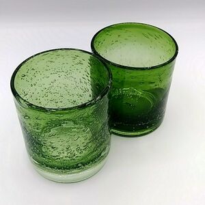 2 Bubble Highball Glasses by Artland Iris. Hand Blown. Dark Green.